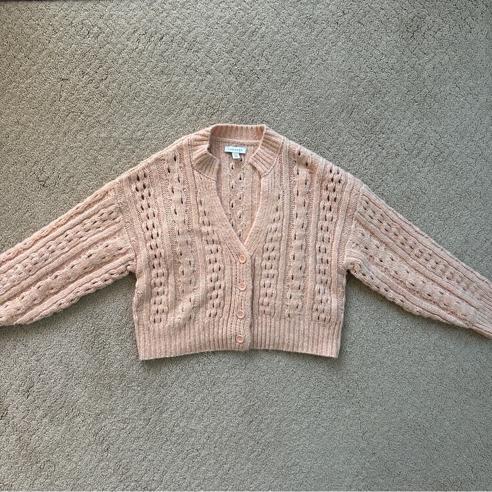 Topshop Women’s Coral Orange Cropped Cable Knit Sweater US Sz 6 / Sz Small